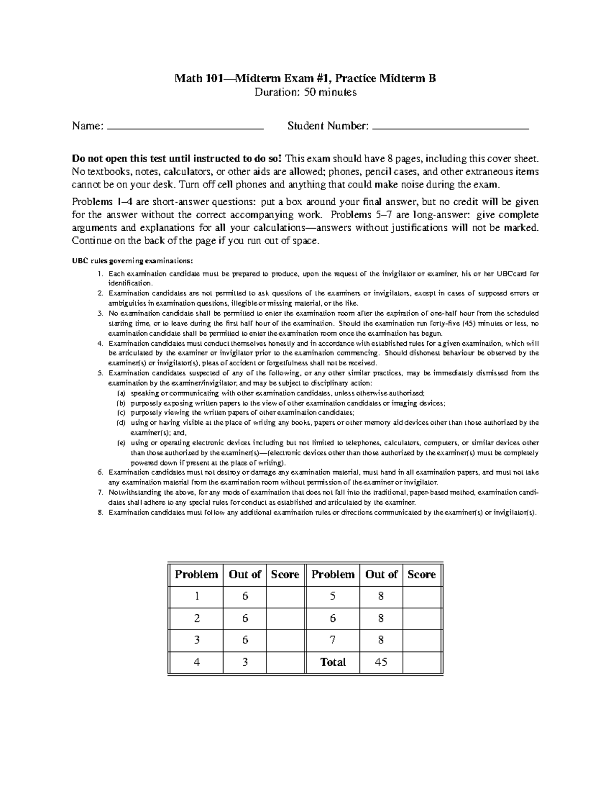 Midterm 1practice B - Practice - Math 101—Midterm Exam #1, Practice ...