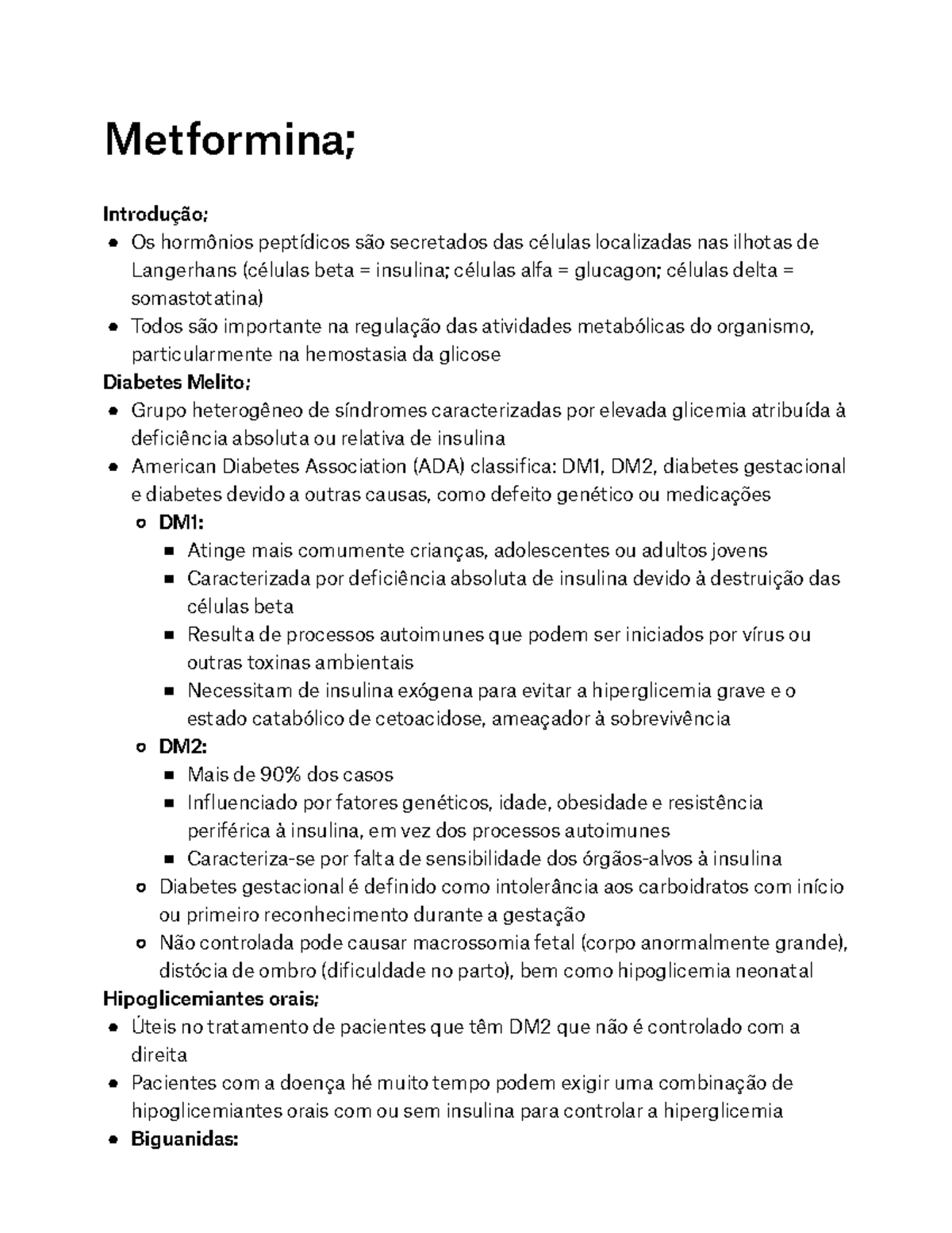 Metformina; - Resumo Principios De Medicina Interna, 19 Ed ...