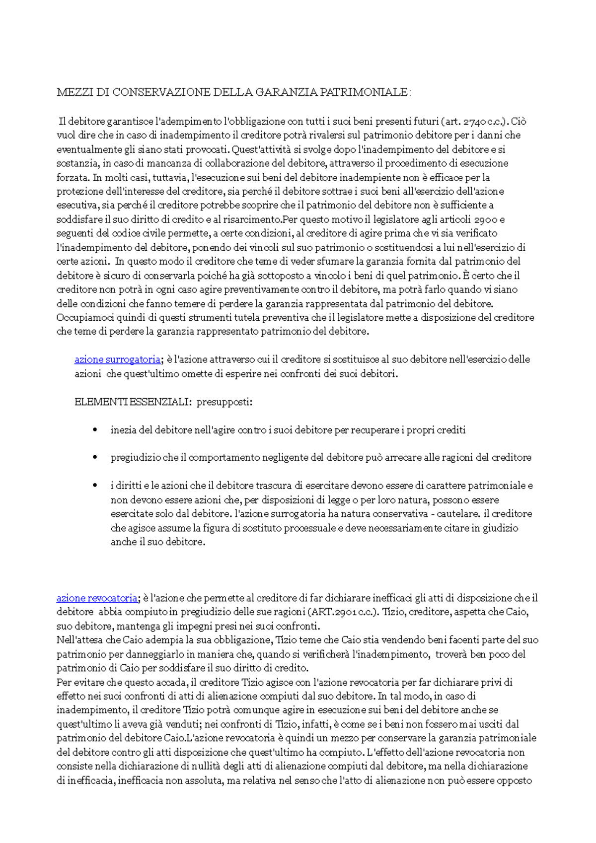 Mezzi DI Conservazione Della Garanzia Patrimoniale MEZZI DI CONSERVAZIONE DELLA GARANZIA Studocu