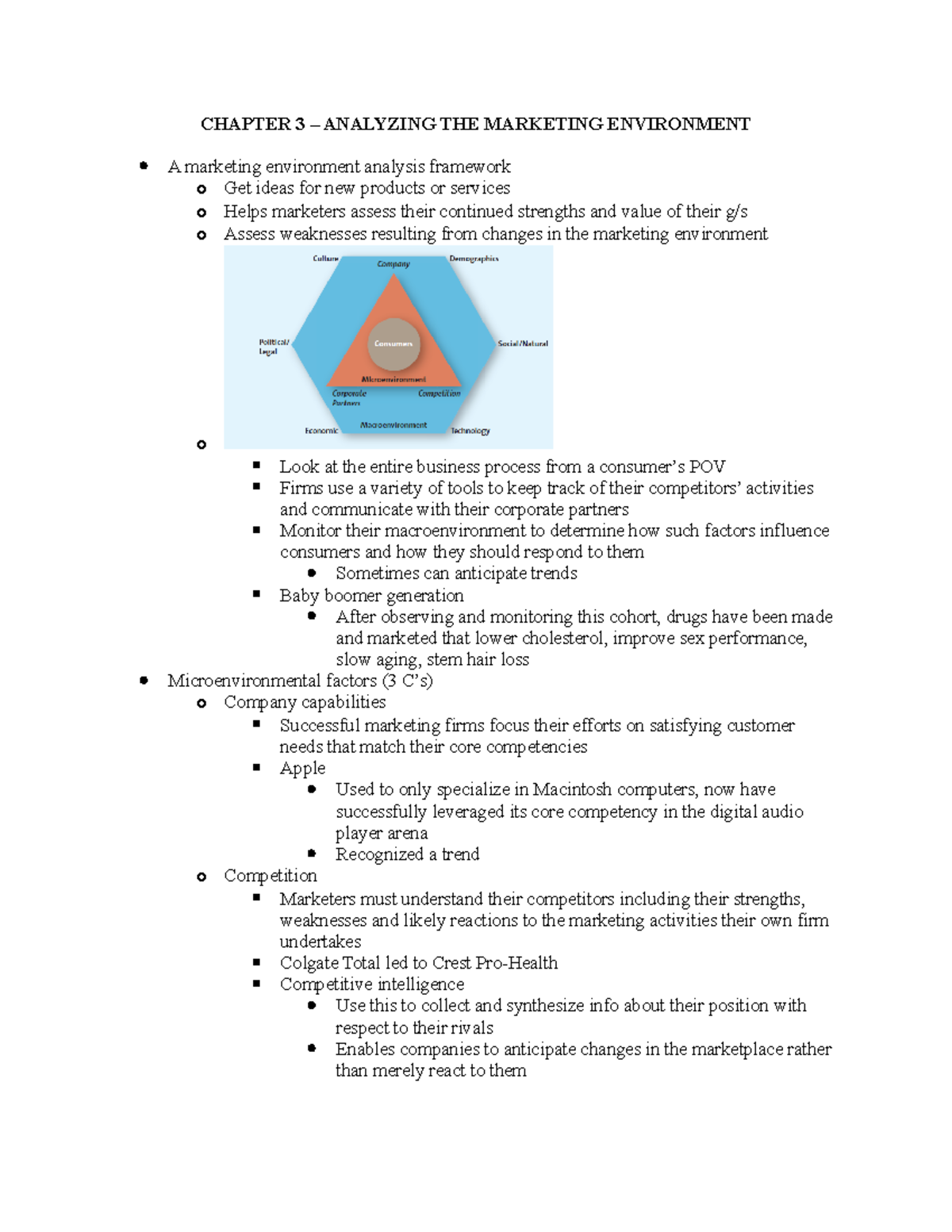 Chapter 3-Notes - CHAPTER 3 – ANALYZING THE MARKETING ENVIRONMENT A ...