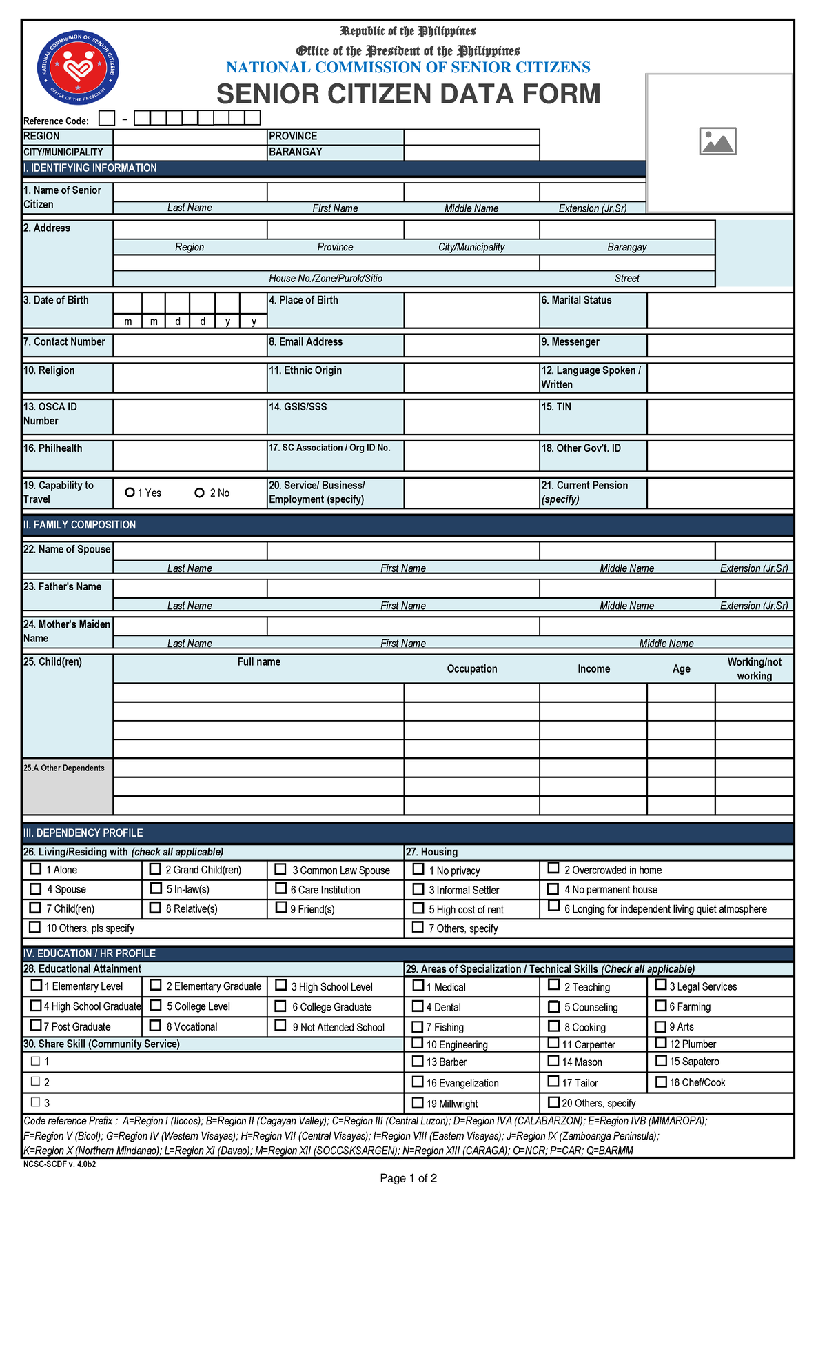 DATA FORM n/a Reference Code REGION PROVINCE CITY/MUNICIPALITY