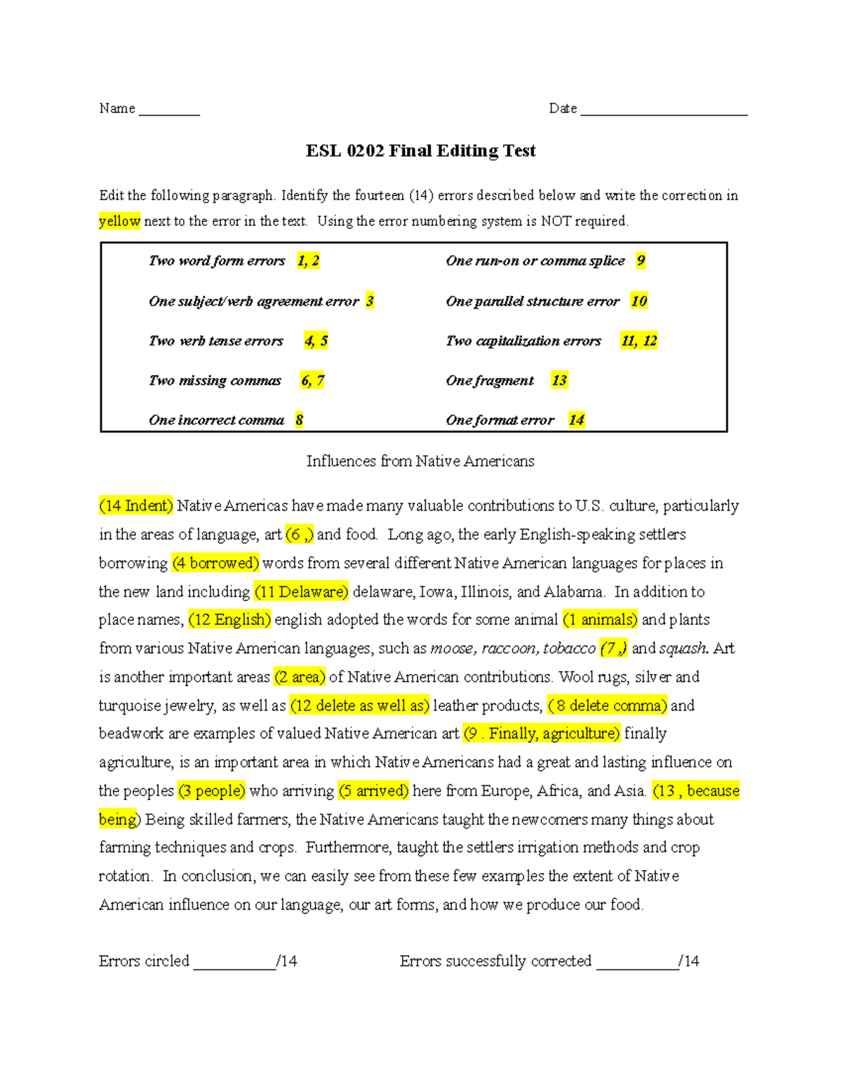 ESL0202 Final Editing Prompt Student - Name ________ Date ...