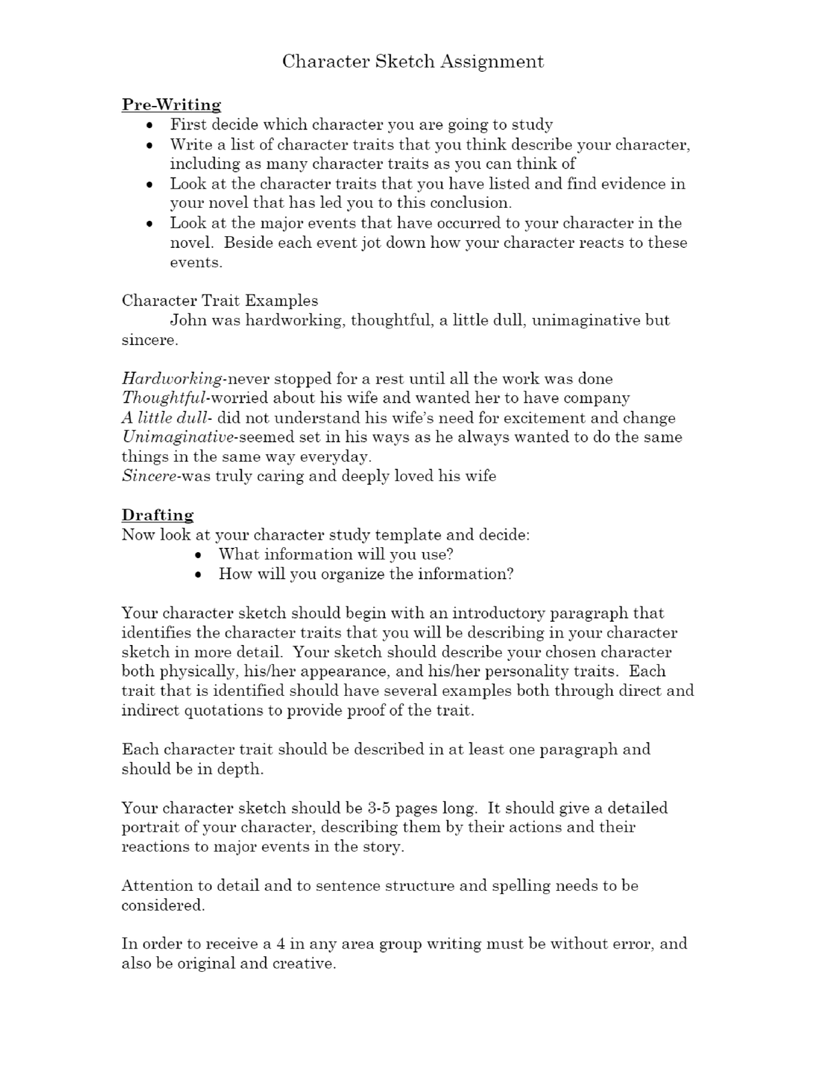 Character Sketch Essay Example