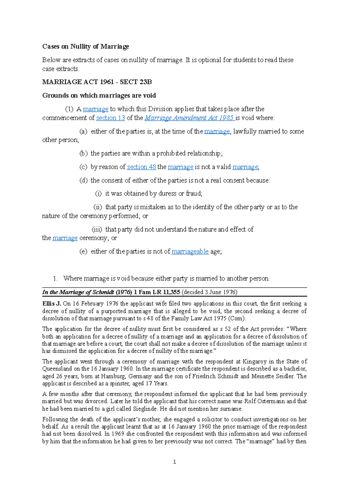 Case Summaries on Nullity of Marriage - Cases on Nullity of Marriage ...