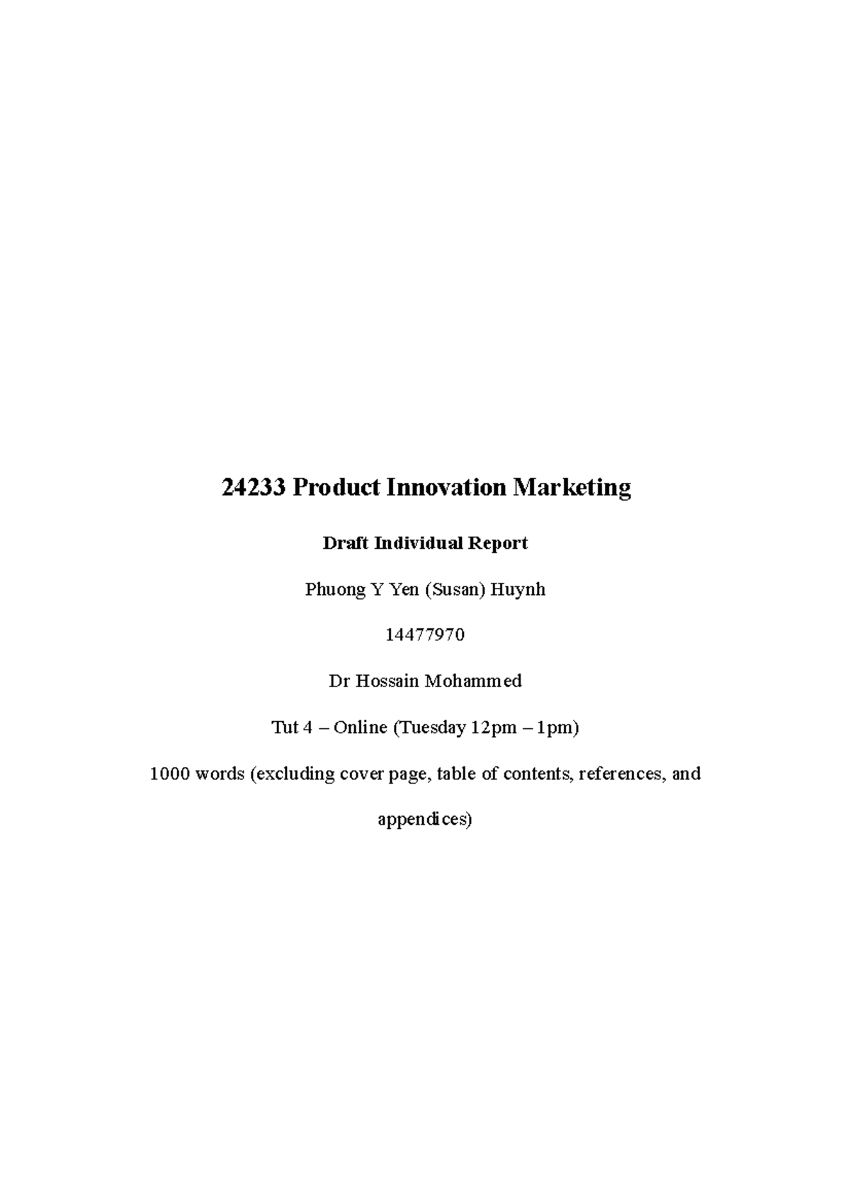 Draft Individual Report - 24233 Product Innovation Marketing Draft ...
