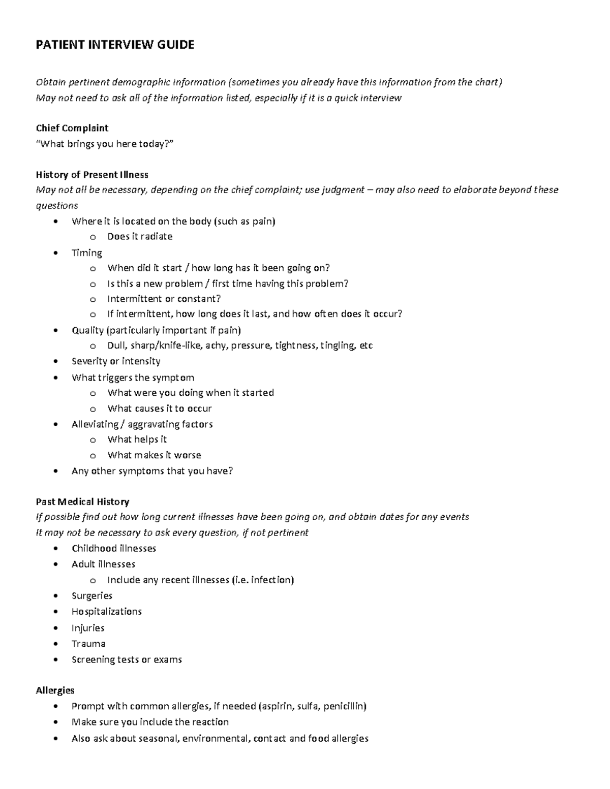 Nova EDU Patient Interview Guide - PATIENT INTERVIEW GUIDE Obtain ...