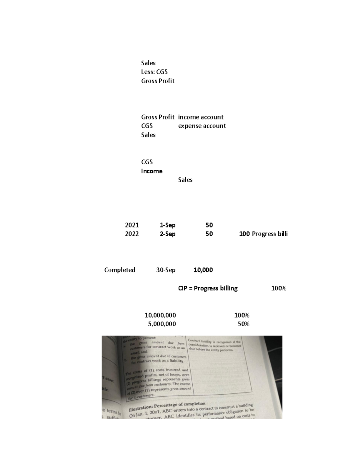 LONG TERM Construction Contract S - Sales Less: CGS Gross Profit Gross ...
