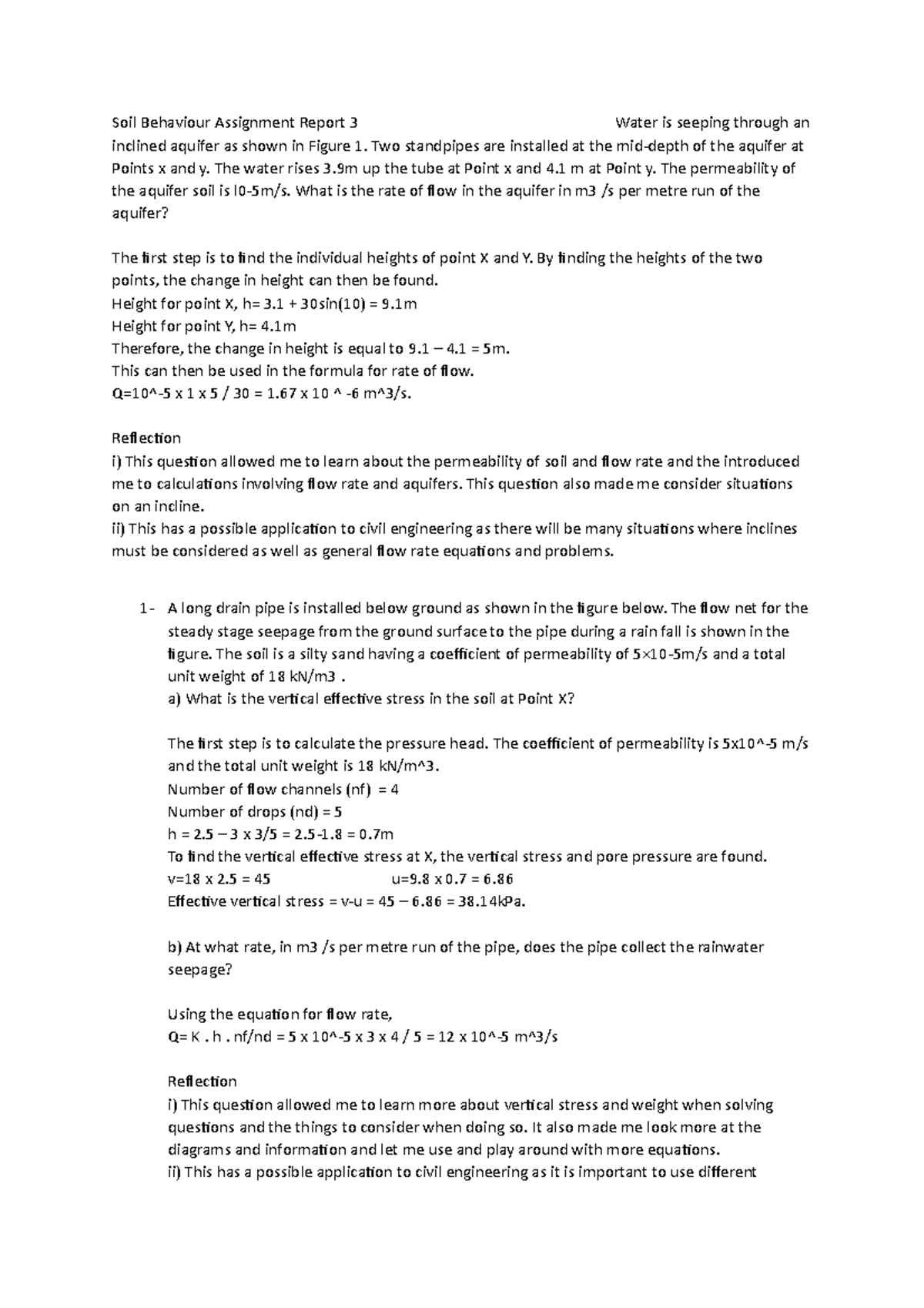 Soil Behaviour Assignment Report 3 - Two standpipes are installed at ...