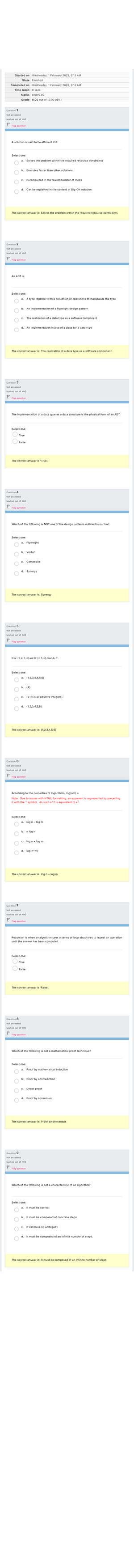 Self-Quiz Unit 1 Attempt review - Finish review Mark 1 out of 1. Flag ...