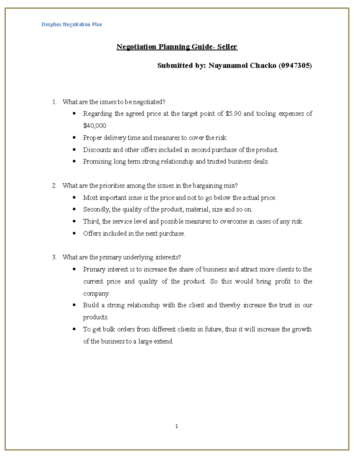 Negotiation Planning 7.5 out of 10 - Negotiation Planning Guide- Seller ...