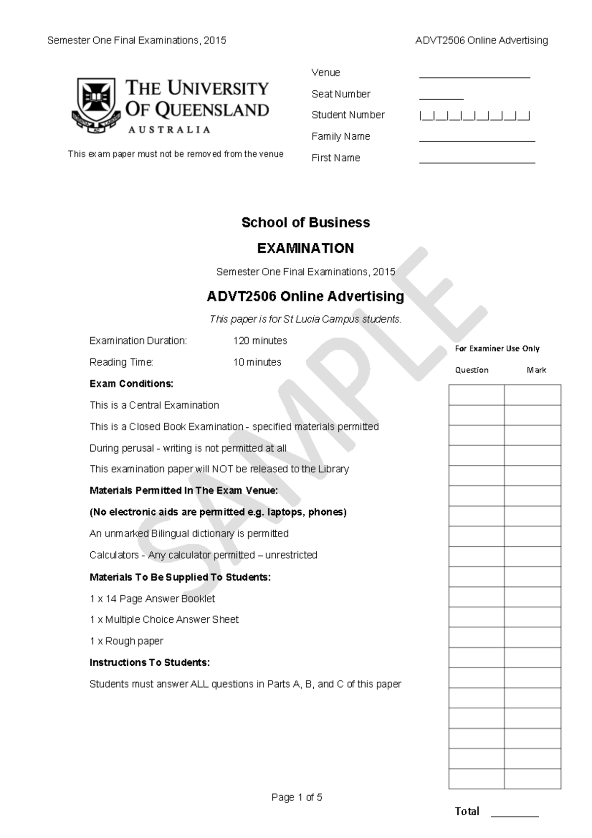 Exam 11 June 2015, questions and answers - Semester One Final ...
