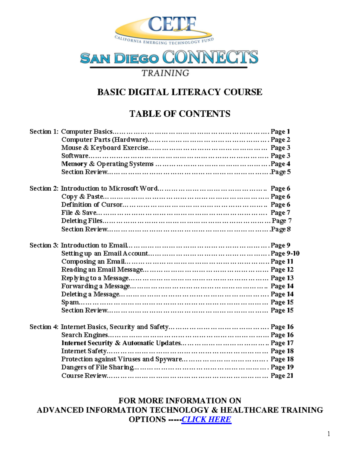 Basic Digital Literacy Course BASIC DIGITAL LITERACY COURSE FOR MORE