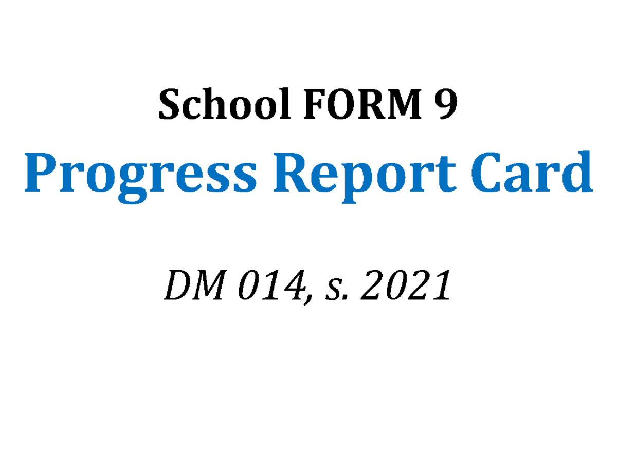 School-From-9 - Form 9 - School FORM 9 Progress Report Card DM 014, s ...