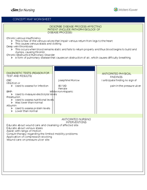 Marvin Hayes Vsim Concept Map Upload Josephine Morrow(Final) - Concept Map Worksheet Describe Disease  Process Affecting Patient - Studocu