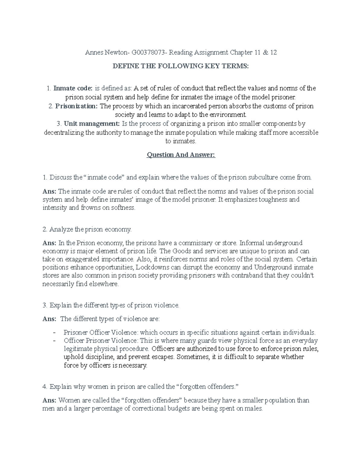 Corrections reading assignment chapter 11 and 12 - Annes Newton ...