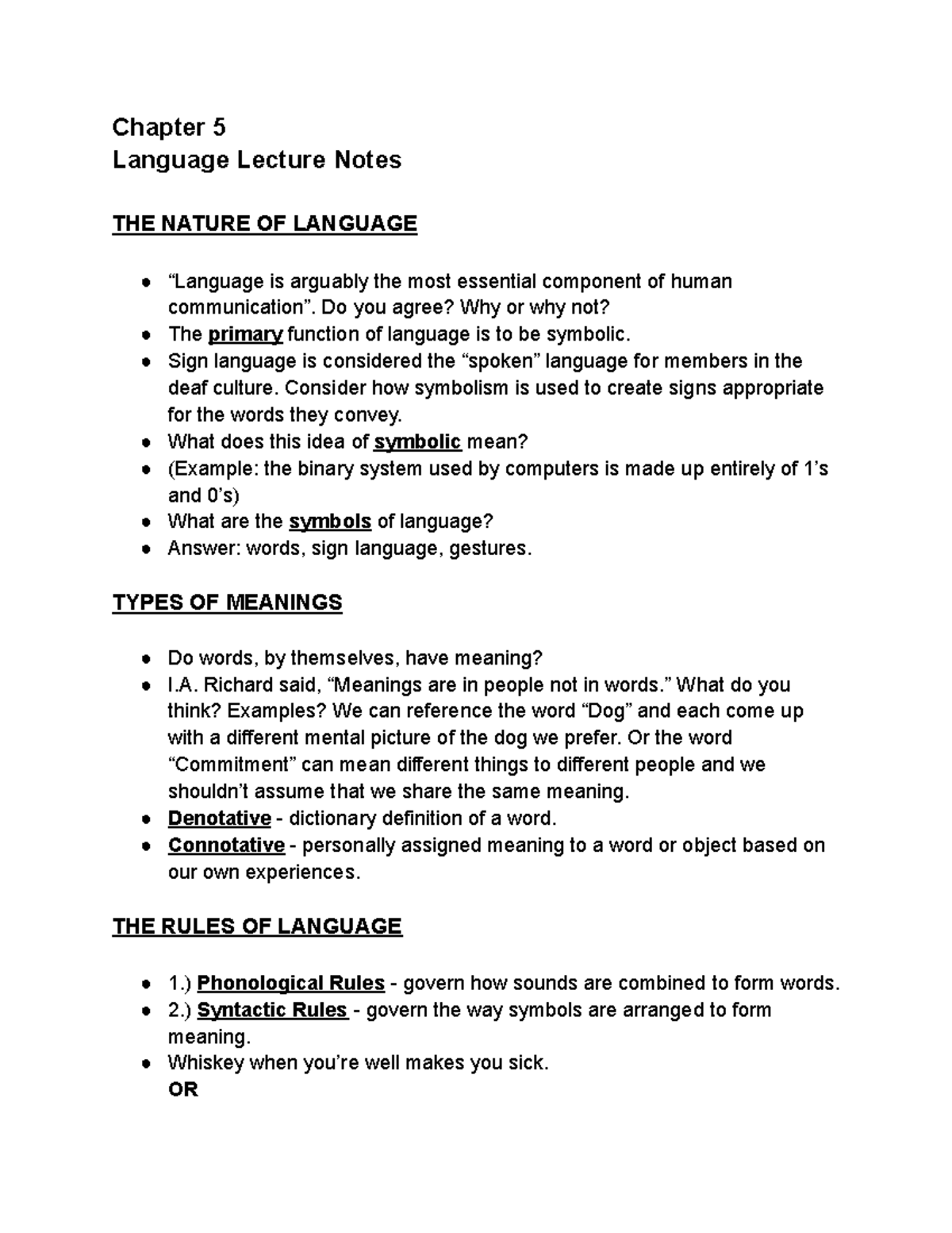 Chapter 5 Chapter 5 Language Lecture Notes Chapter 5 Language Lecture Notes The Nature Of 8877