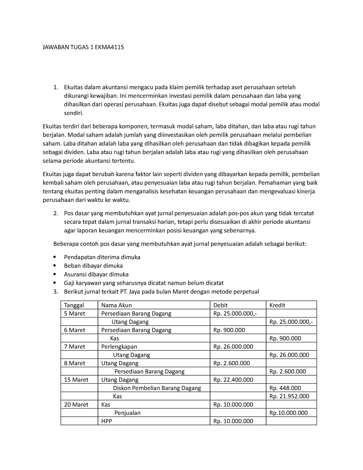 Jawaban Tugas 1 EKMA4115 - JAWABAN TUGAS 1 EKMA Ekuitas Dalam Akuntansi ...