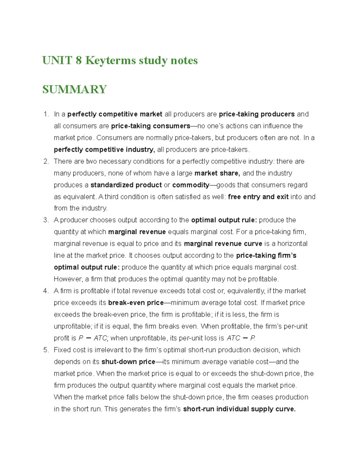 Bu224 UNIT 8 Studynotes - UNIT 8 Keyterms Study Notes SUMMARY In A ...