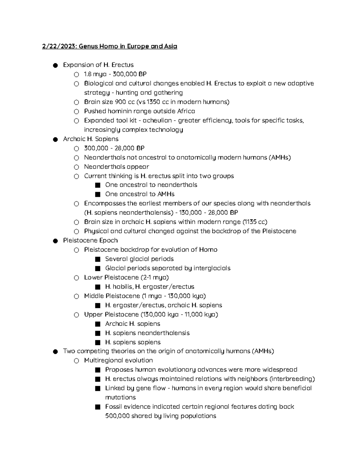 ANTH 1006 Week 6 Kevin Mcbride 2/22/2023 Genus Homo in Europe and