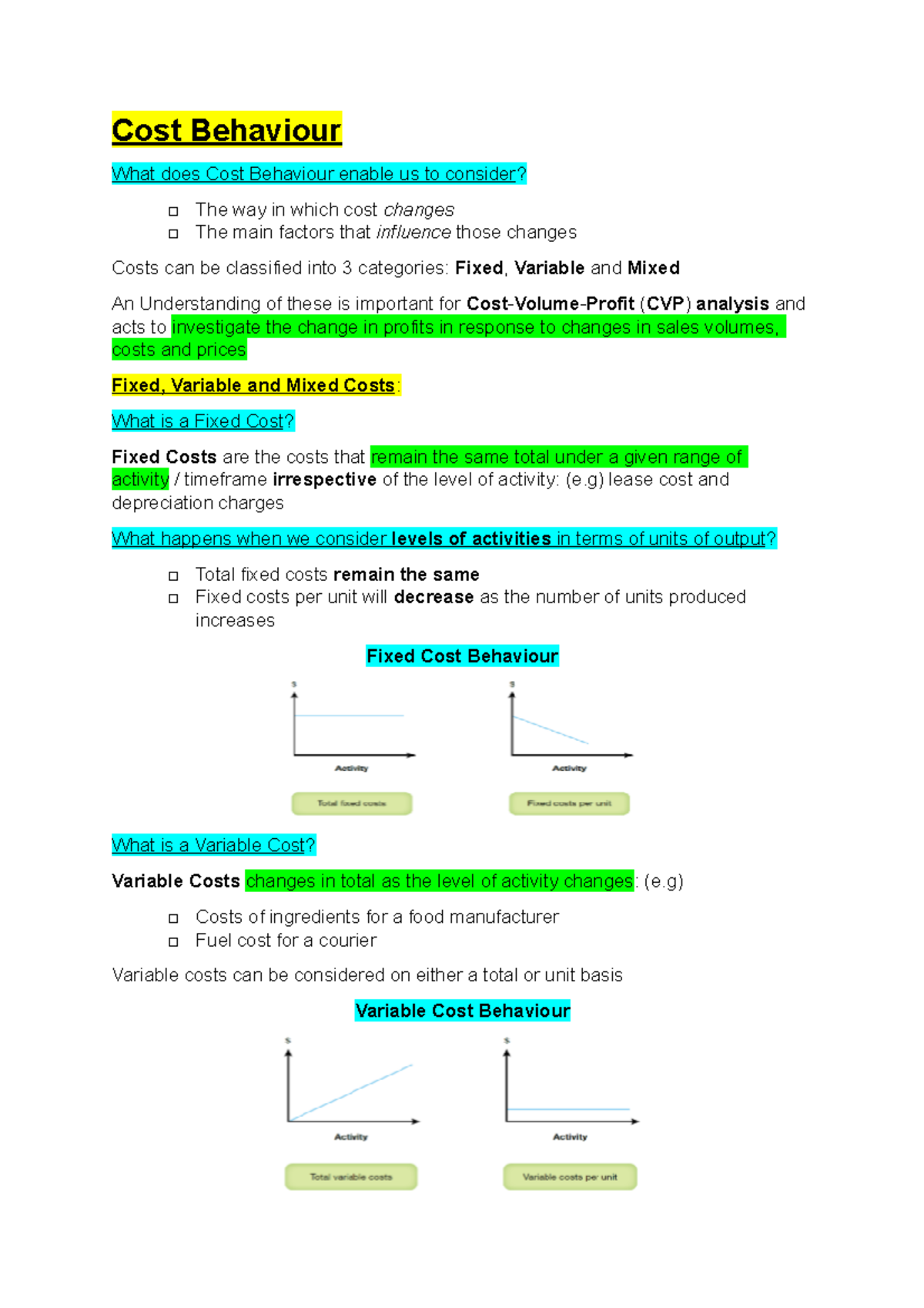 (ACCTG101 - M7.1) Cost Behaviour - Cost Behaviour What does Cost ...