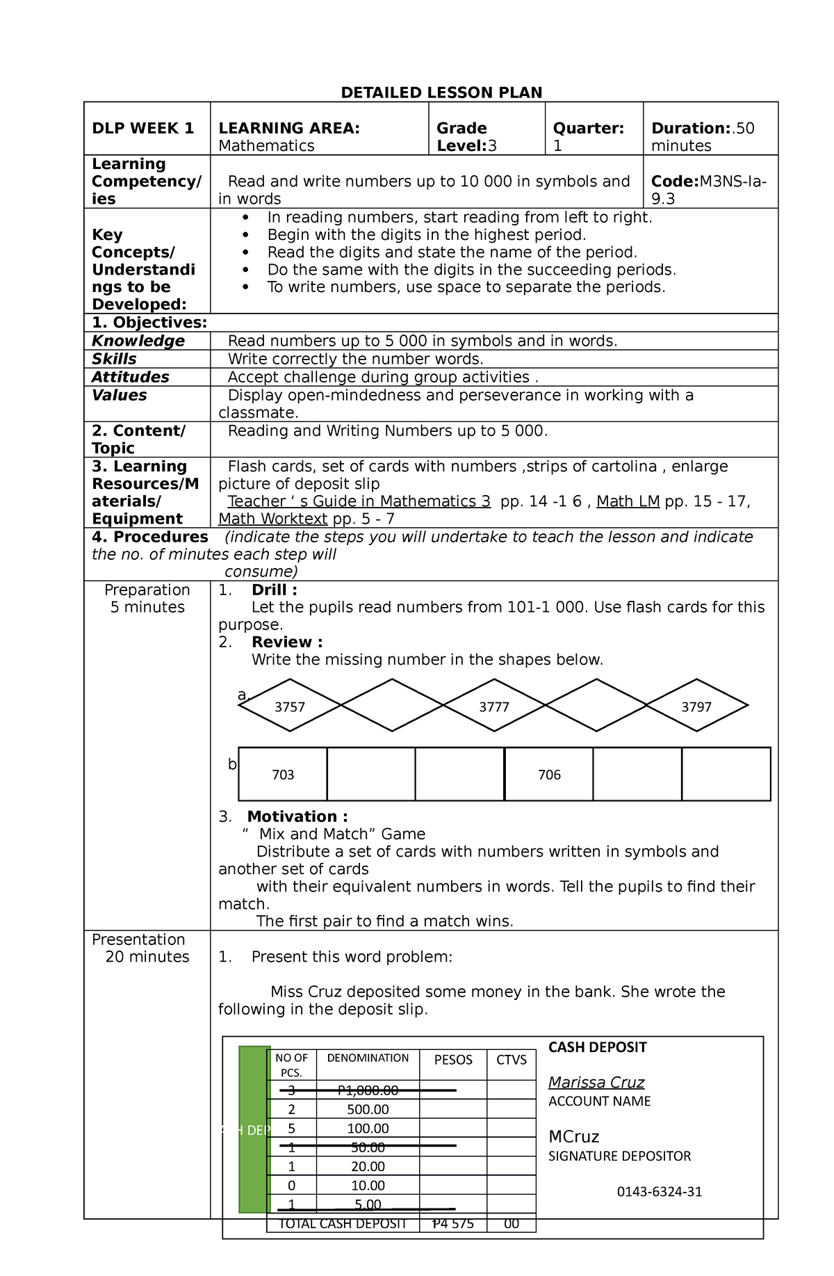 Dlp-week-1-comp3 Math3q1 - DETAILED LESSON PLAN DLP WEEK 1 LEARNING ...