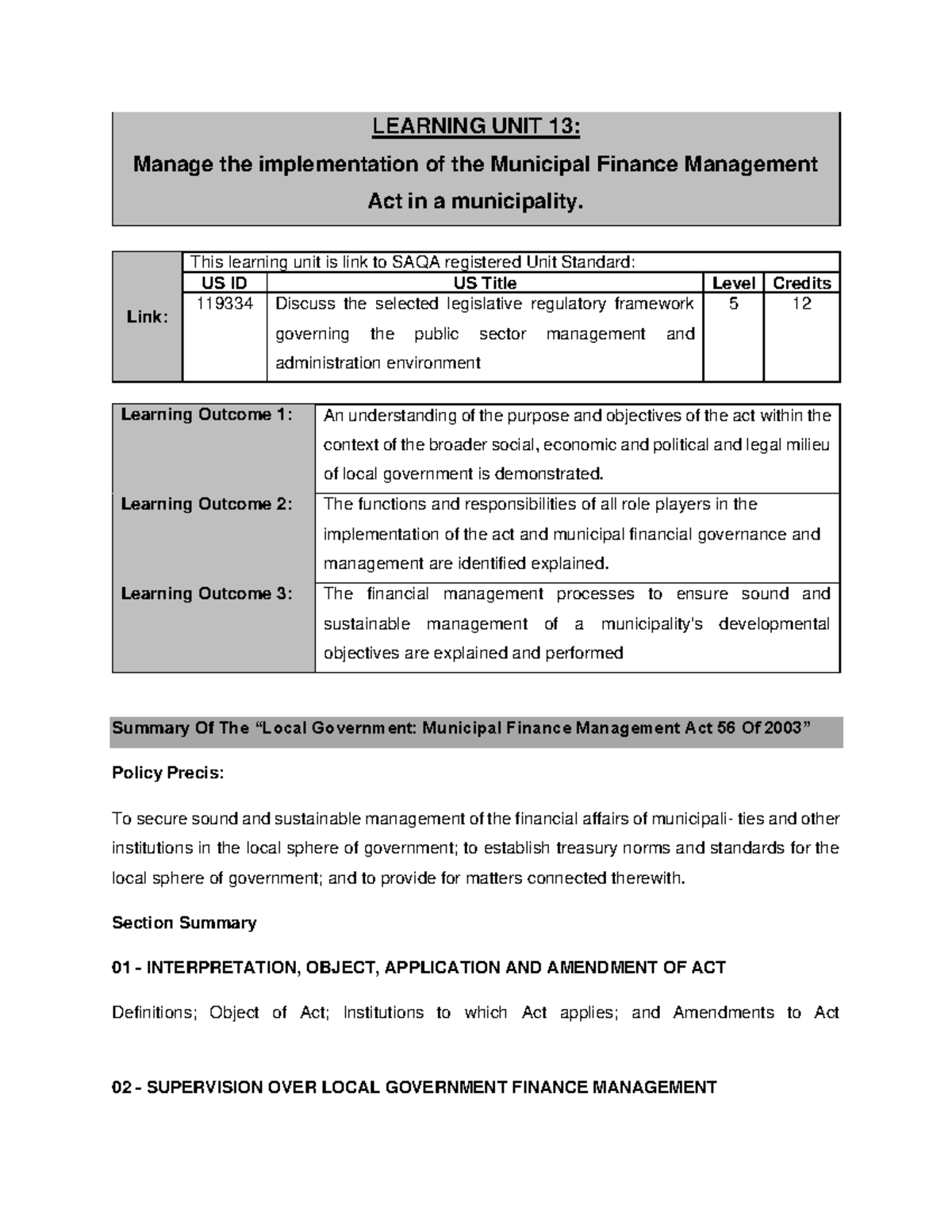 manage-the-implementation-of-the-municipal-finance-management-act-in-a