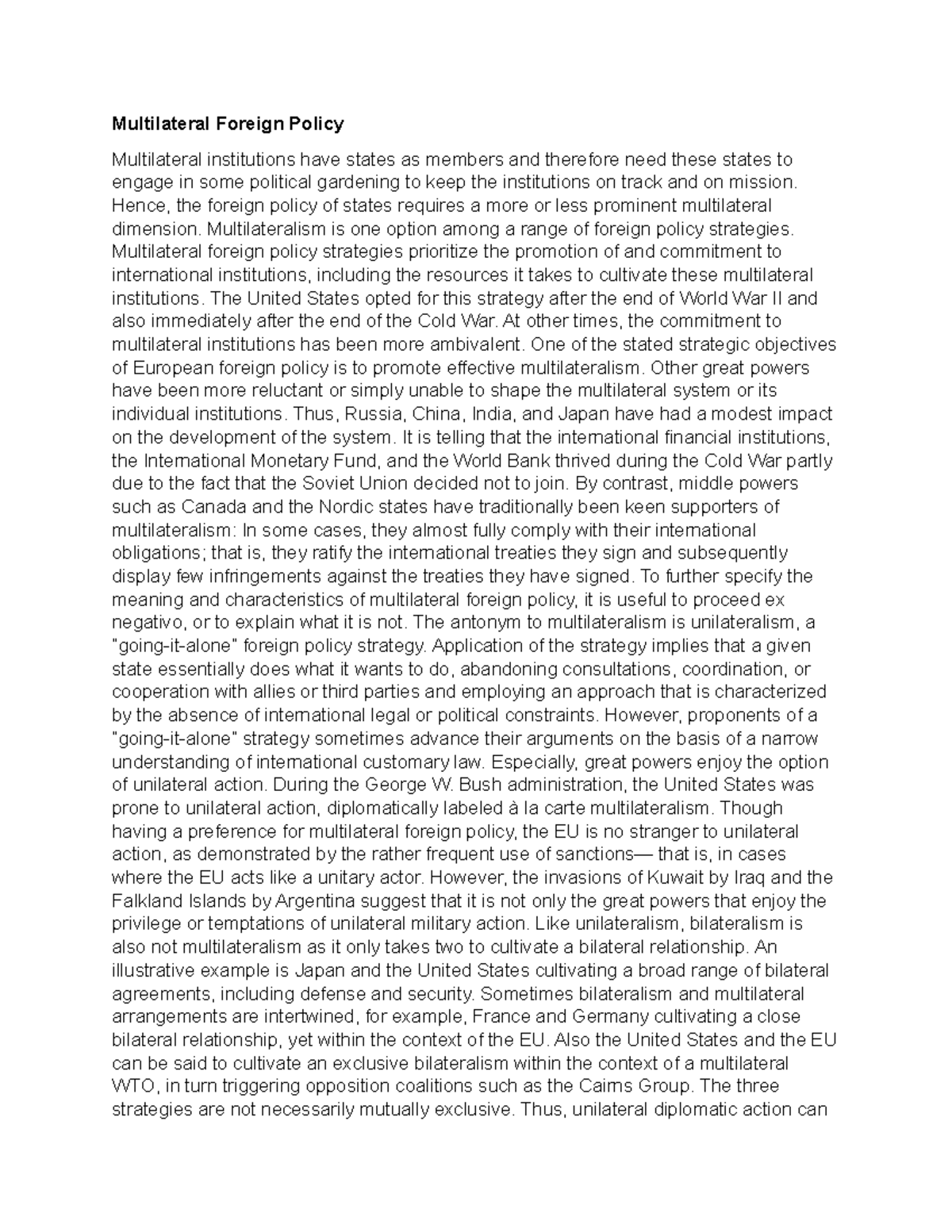 Multilateral Foreign Policy - Multilateral Foreign Policy Multilateral ...