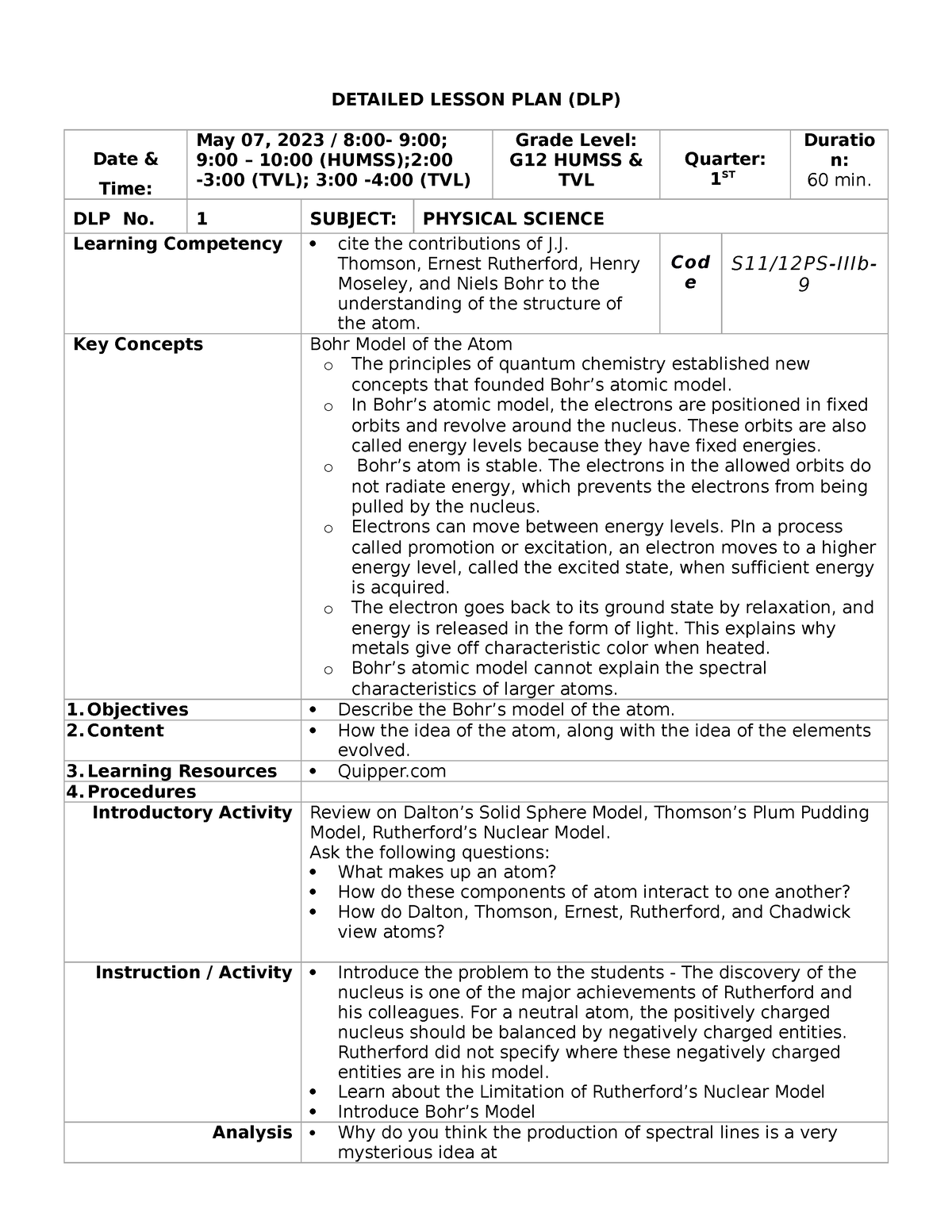 Detailed Lesson PLAN 1 - Origin of the Earth - DETAILED LESSON PLAN ...