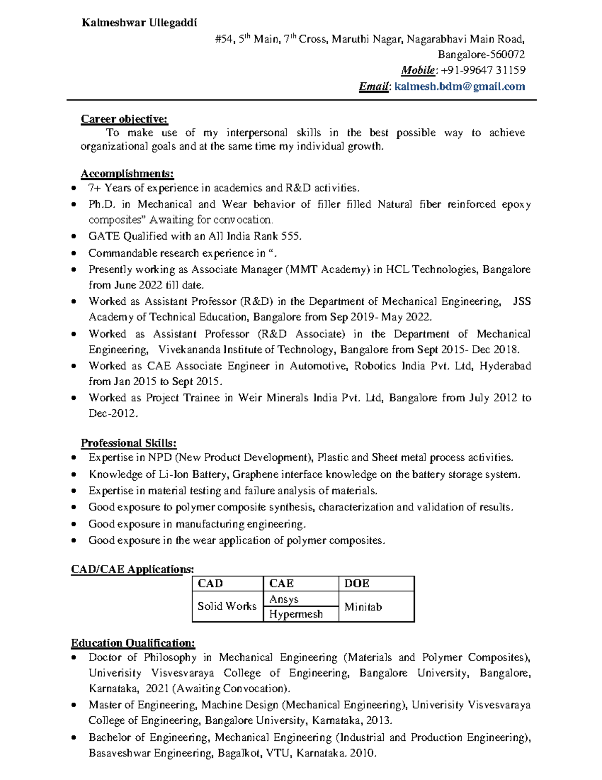 Kalmeshwar U Materials Polymers Resume - Kalmeshwar Ullegaddi #54, 5th ...