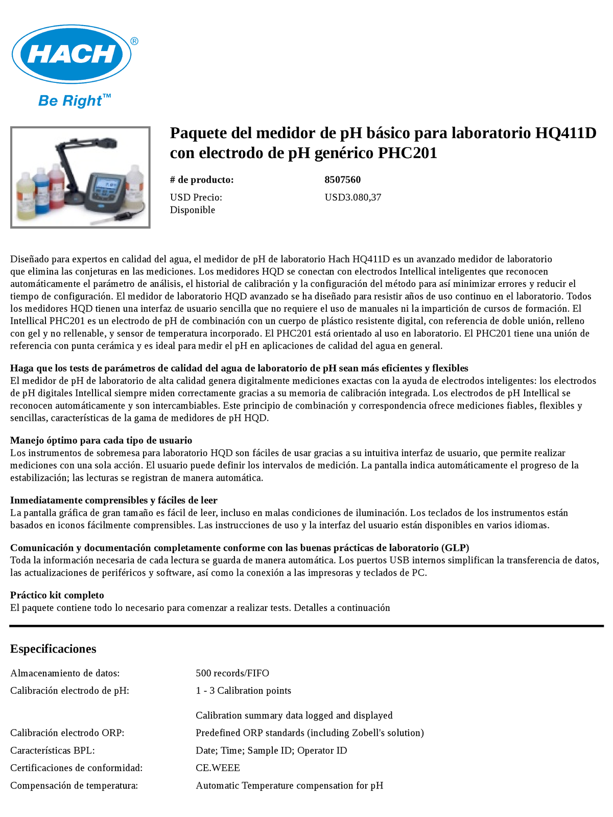 HQ411D - Xxcccx - Paquete Del Medidor De PH Básico Para Laboratorio ...