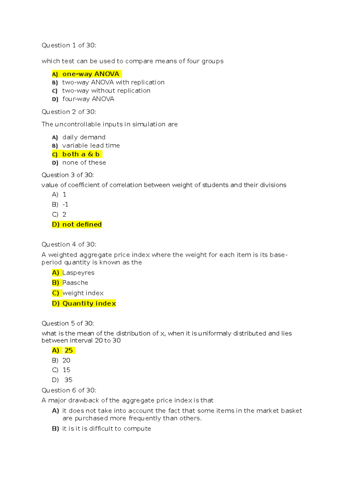 Opm001 2 - Question 1 of 30: which test can be used to compare means of ...