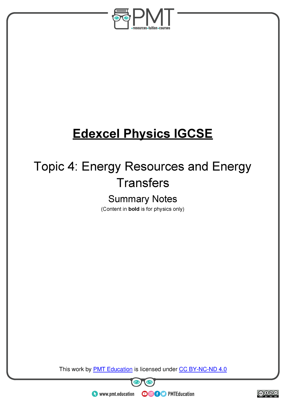 Summary Notes - Topic 4 Energy Resources And Transfers - Edexcel ...