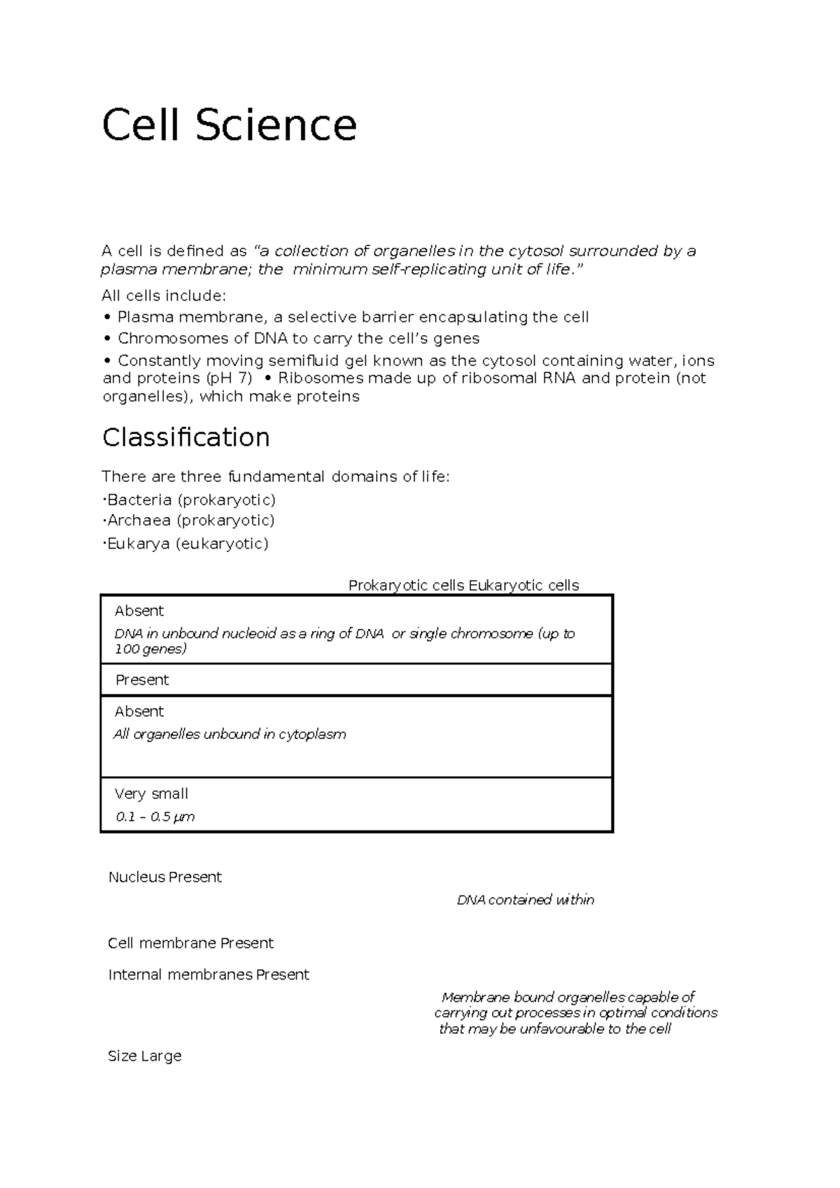 Cells notes - Cell Science A cell is defined as “a collection of ...