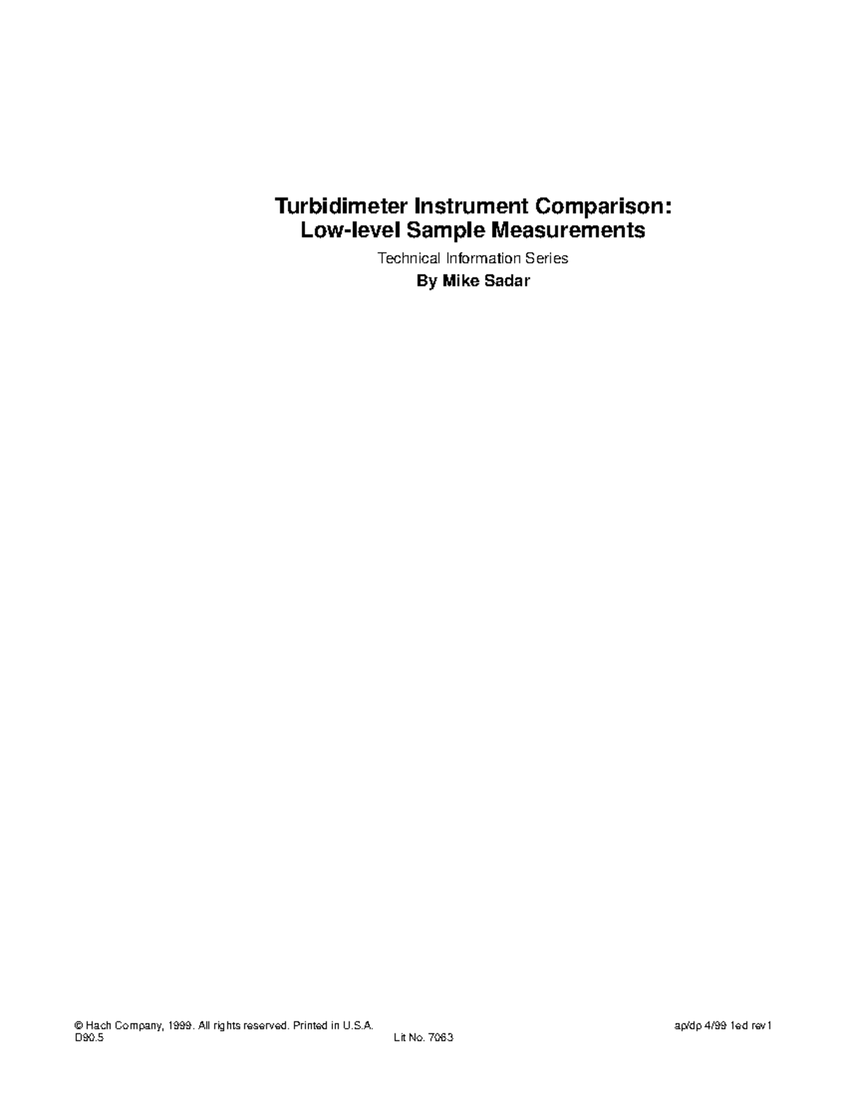 Turbidimeter Instrument Comparison Turbidimeter Instrument Comparison