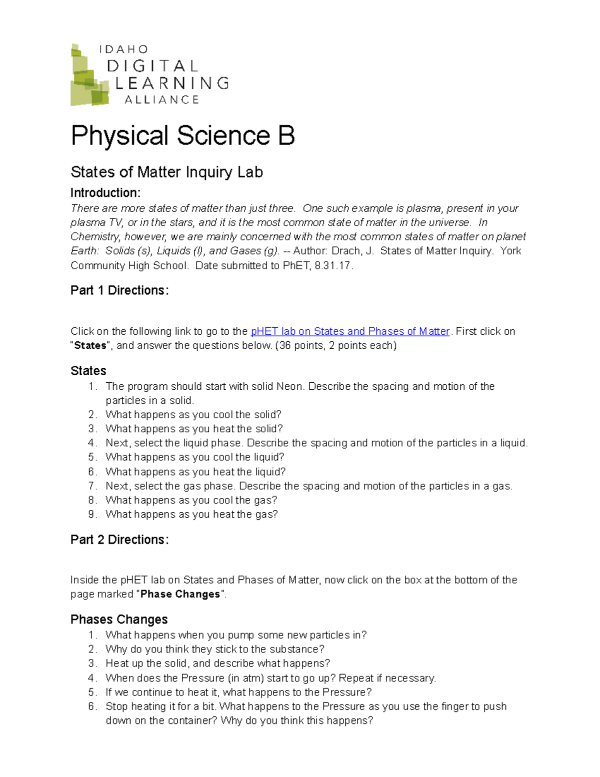 1.4 States Of Matter Lab - Physical Science B States Of Matter Inquiry ...