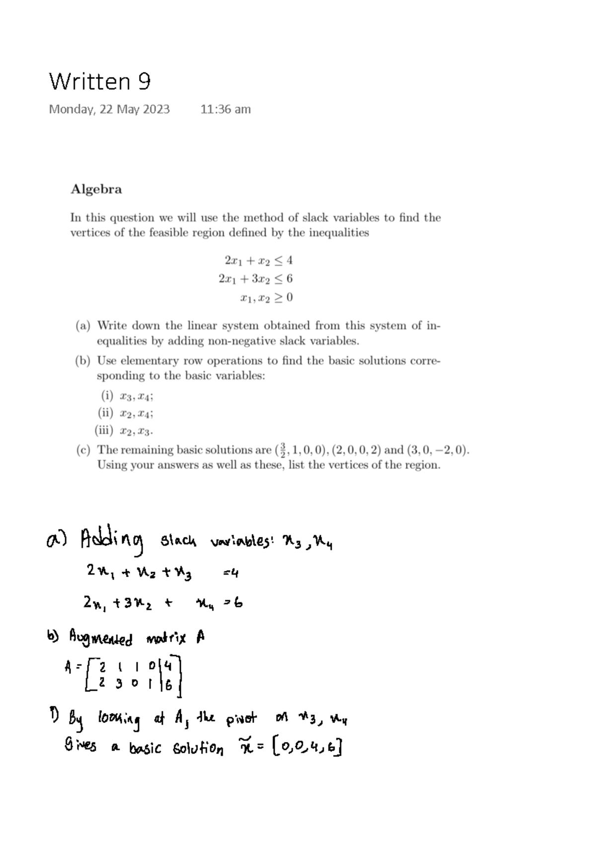 Written 9 - MATHS 1011 - Written 9 Monday, 22 May 2023 11:36 am - Studocu