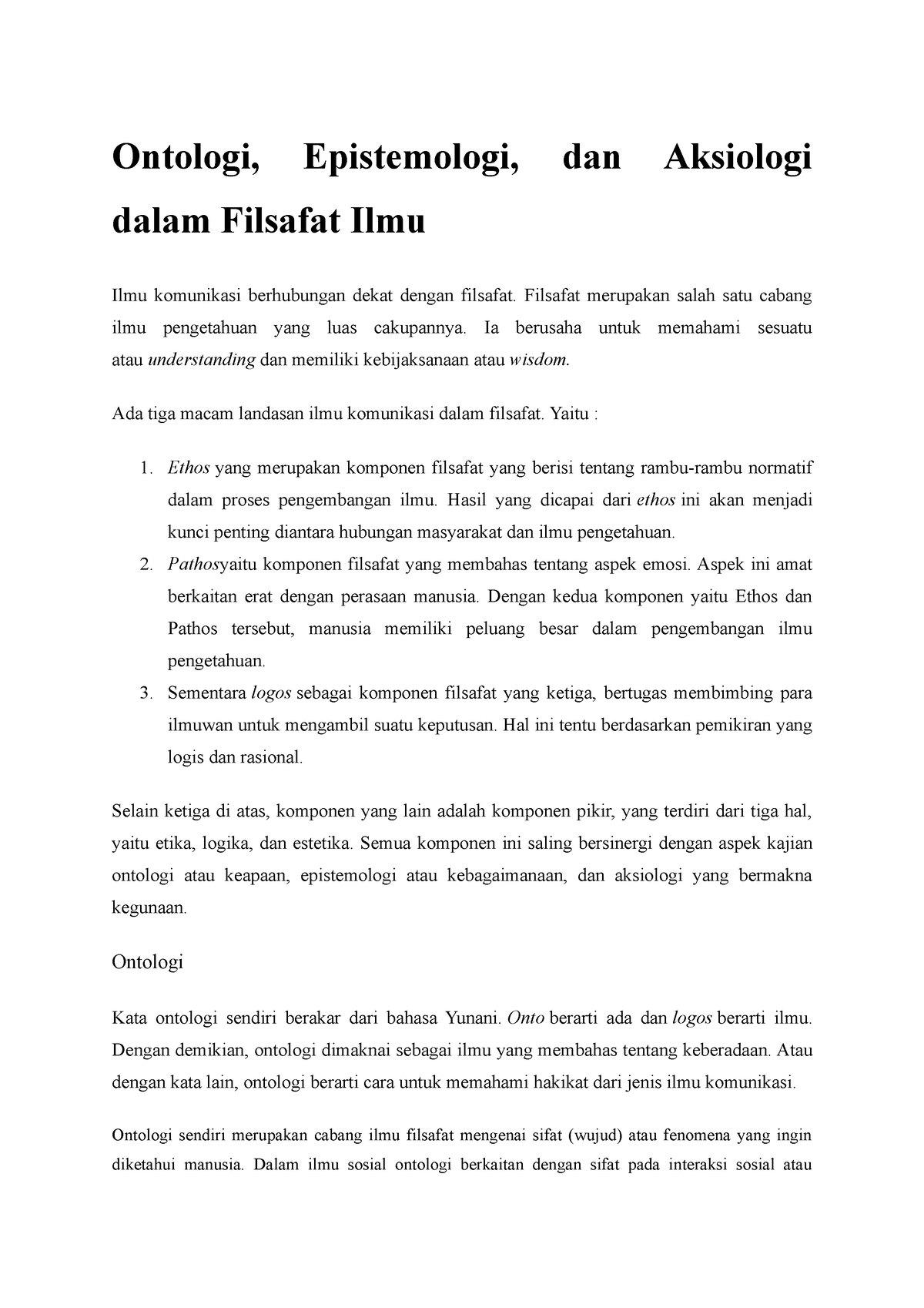 Ontologi - Filsafat Merupakan Salah Satu Cabang Ilmu Pengetahuan Yang ...