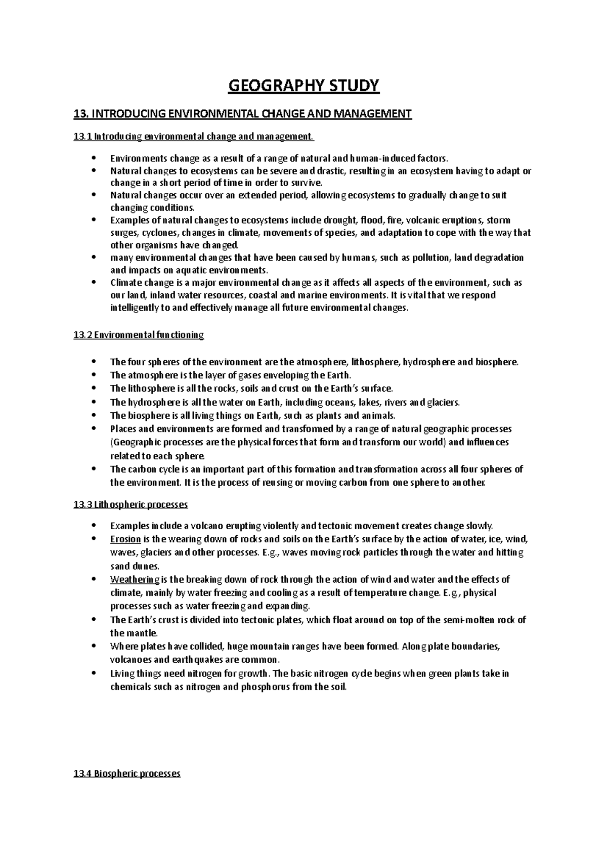 Geography study GEOGRAPHY STUDY 13. INTRODUCING ENVIRONMENTAL CHANGE