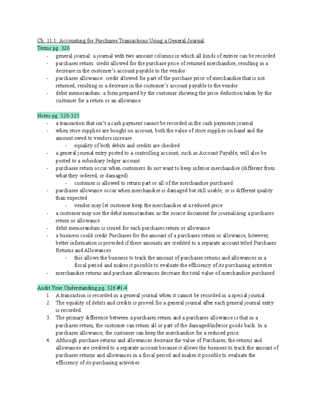 Period 5 Chapter 11 Notes - Ch. 11: Accounting for Purchases ...