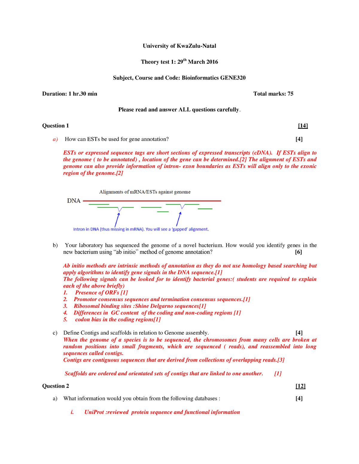 TEST 1 2016, questions and answers - University of Theory test 1: 29th Sns-Brigh10