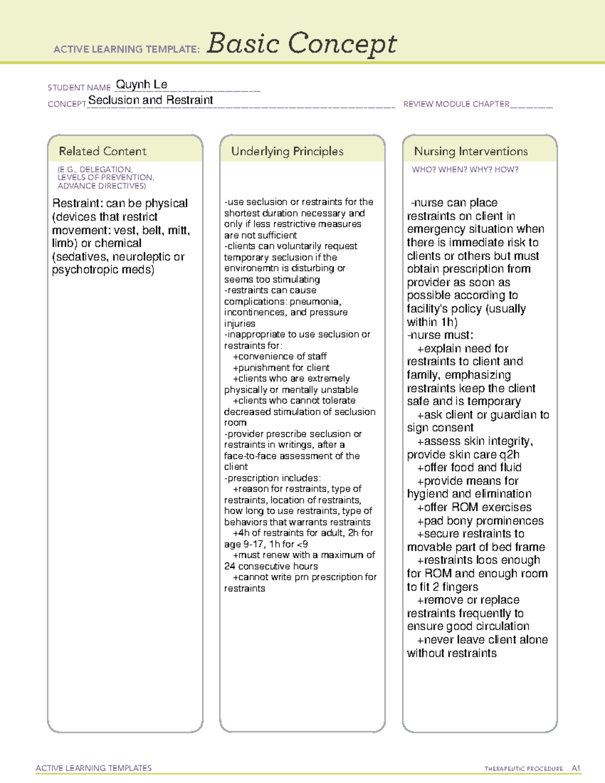 Basic concept template - seclusion and restraints - NURS 205 - ACTIVE ...