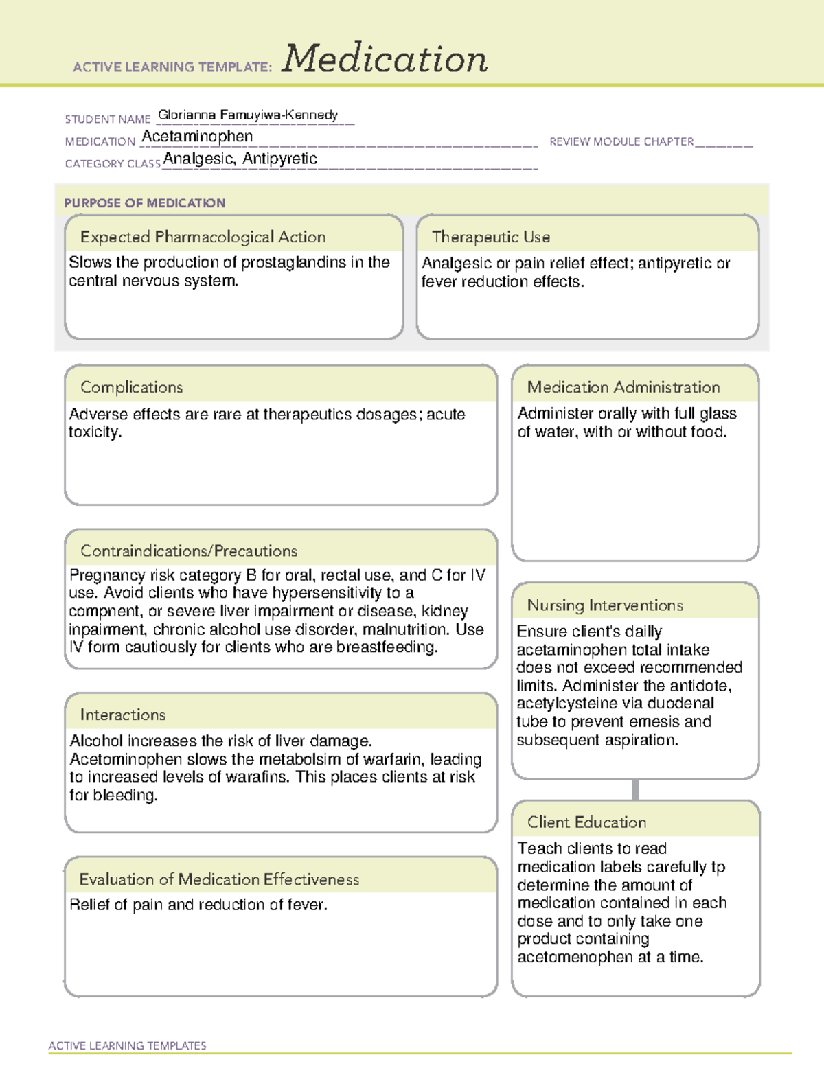 Acetaminophen - ATI Template - ACTIVE LEARNING TEMPLATES Medication ...