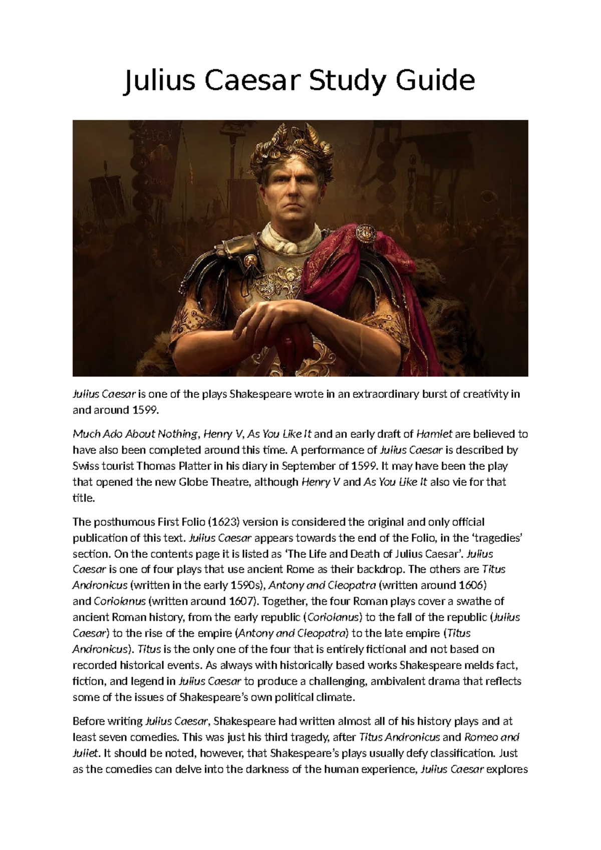 Julius Caesar Study Guide Julius Caesar Study Guide Julius Caesar Is 