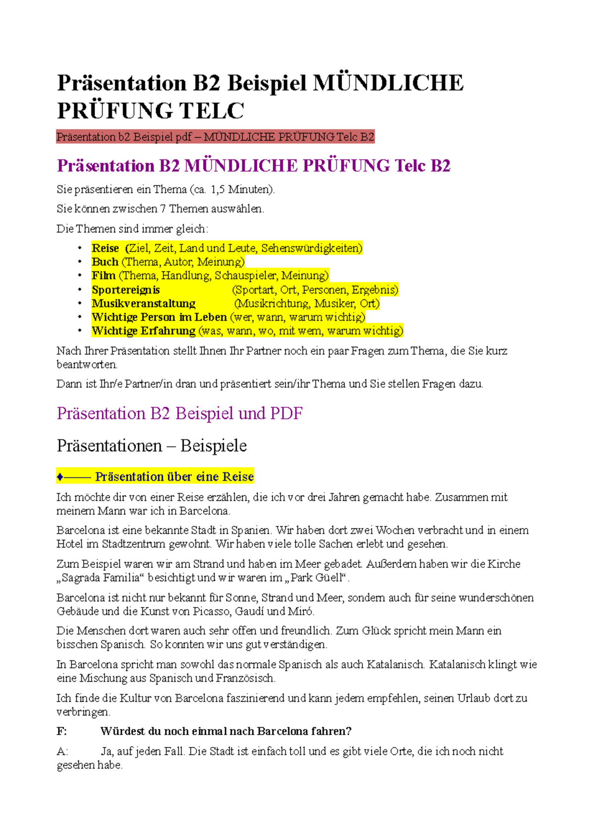Fragen Zur Praktischen Prüfung Baselland Sprechen-Teil-1(2) mit unterricht - Präsentation B2 Beispiel MÜNDLICHE