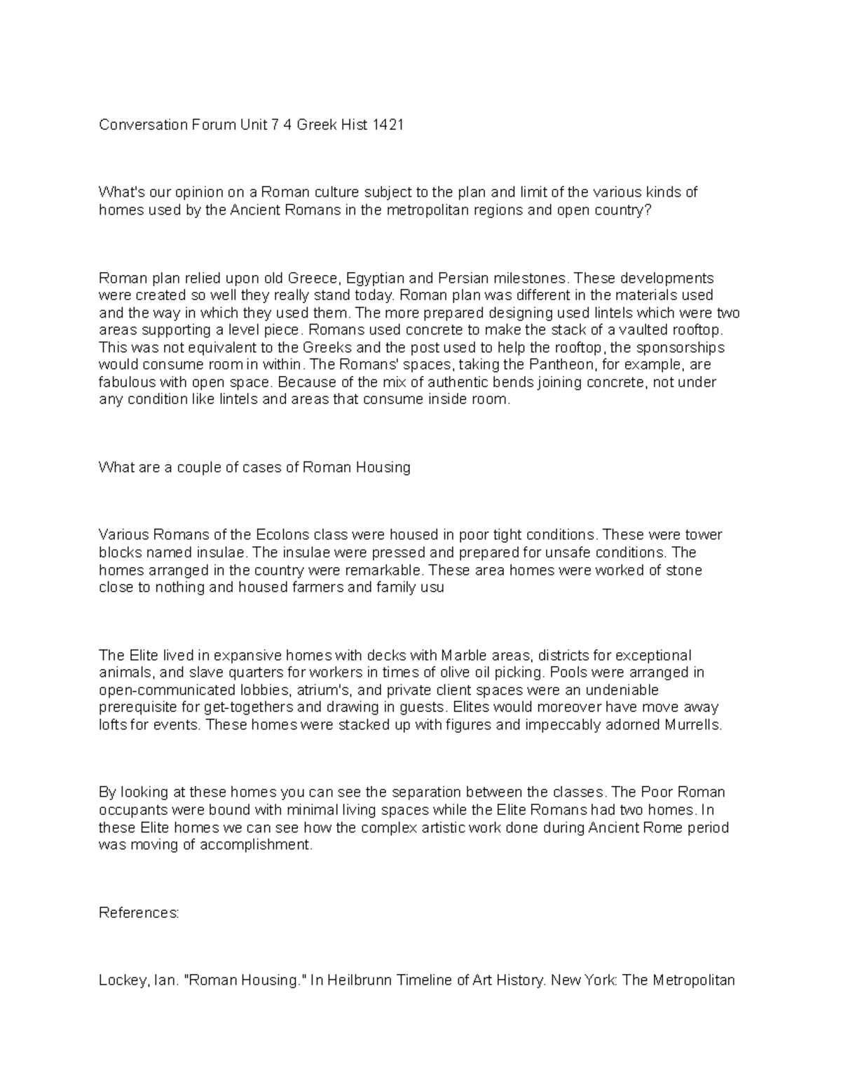 Unit 7 Roman and Greek Civilization Hist 1421 - Conversation Forum Unit ...