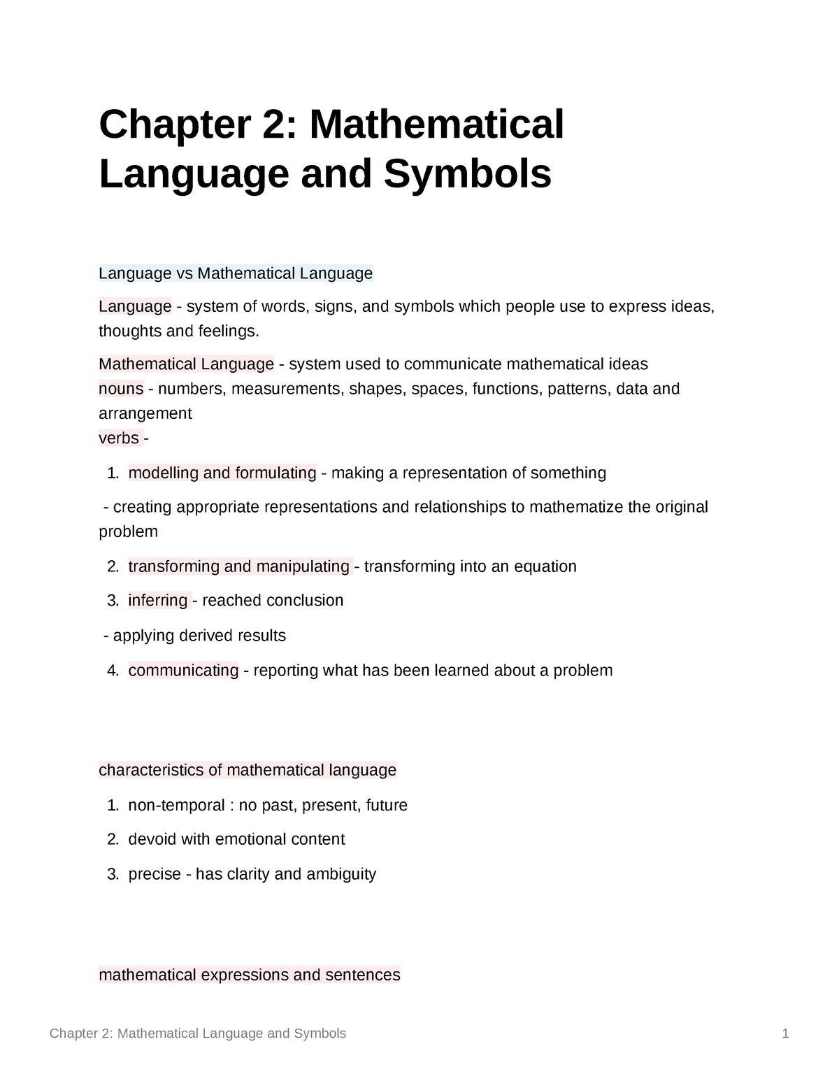 Chapter 2 Mathematical Language And Symbols Chapter 2 Mathematical