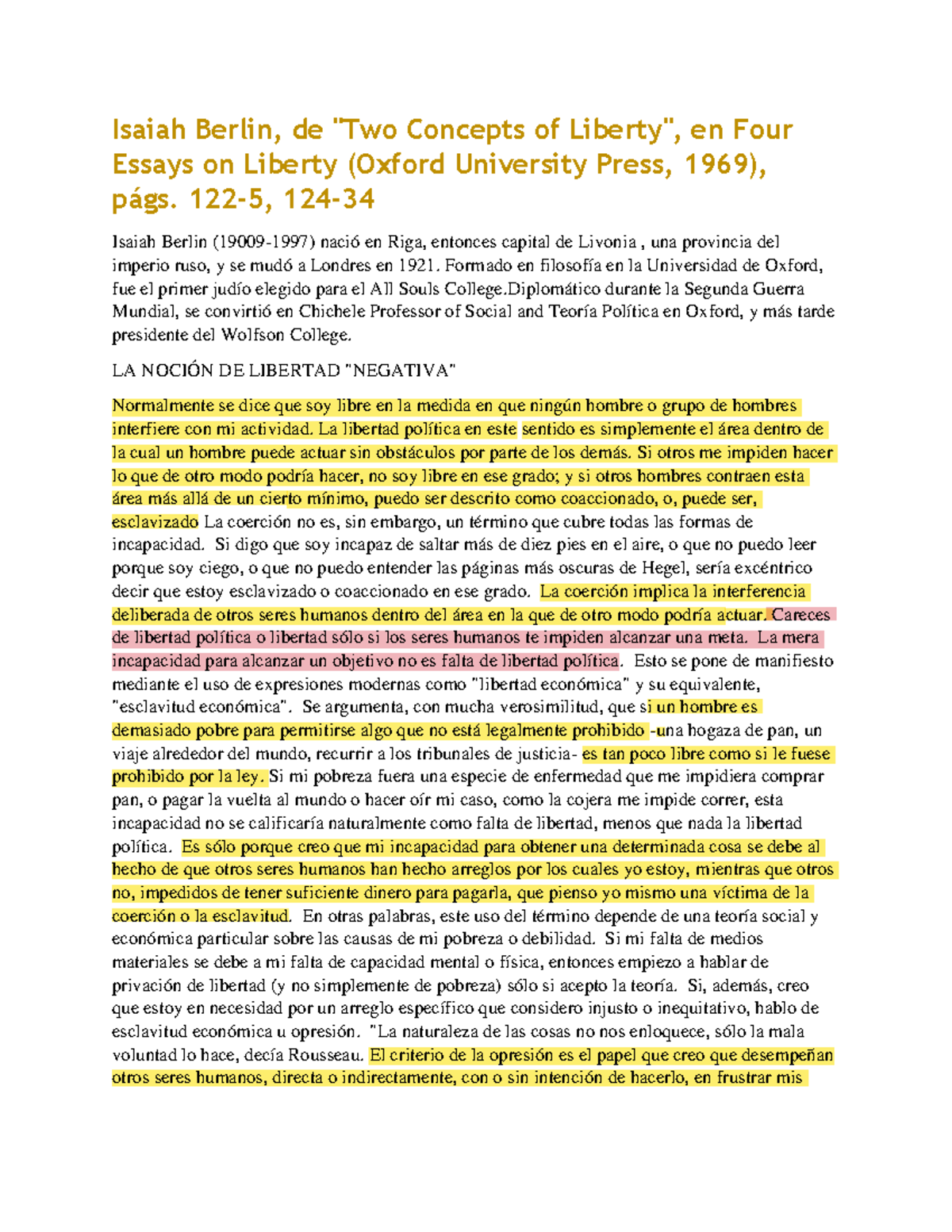 Berlin - Traducido - Lib neg - Isaiah Berlin, de "Two Concepts of