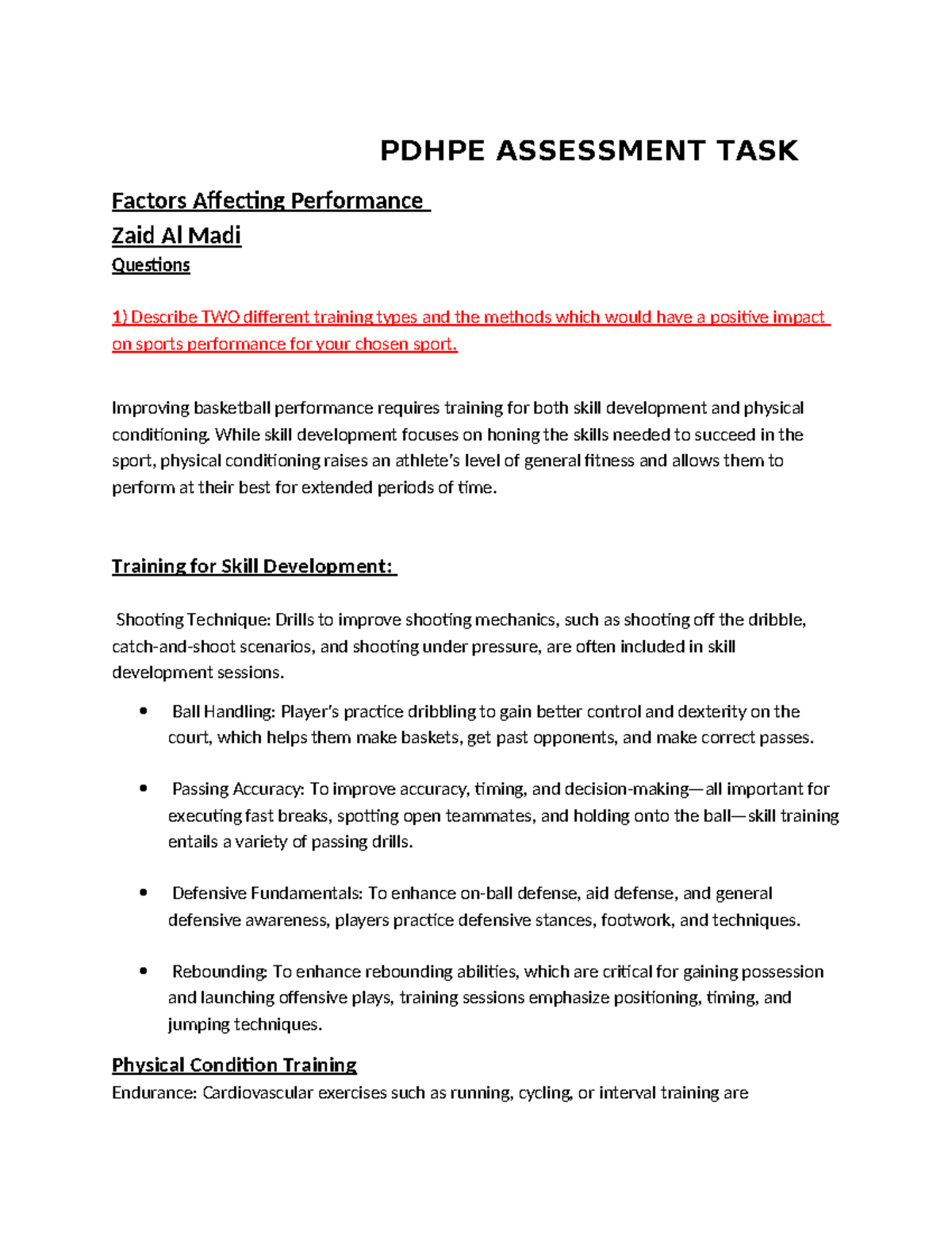 Pdhpe Assignment ZAID AL MADI - PDHPE ASSESSMENT TASK Factors Affecting ...
