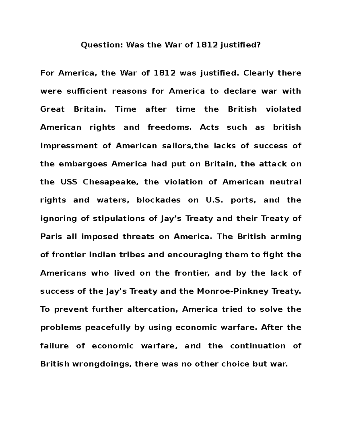 war of 1812 essay conclusion