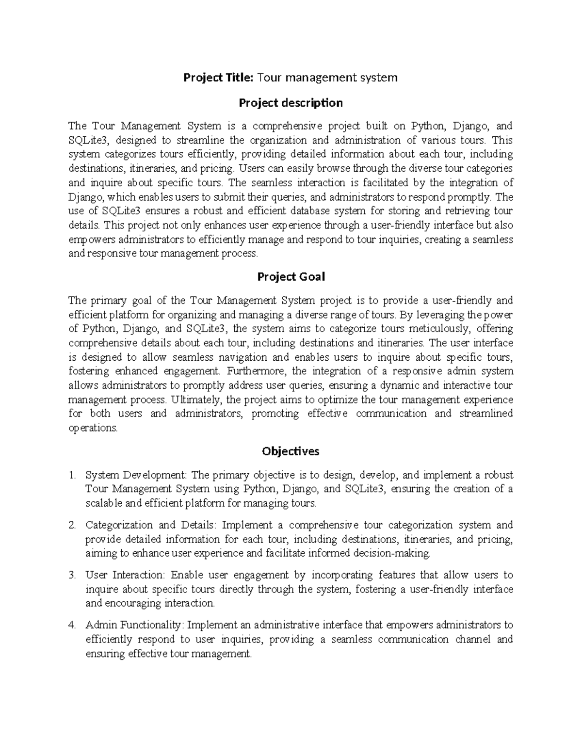 1706857138 tour management system - Project Title: Tour management ...